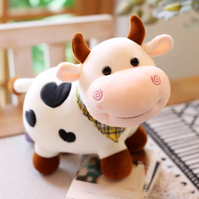 Stuffed High Quality Hot Sale Animals Plush Peluche Products Heart Embroidery Cow Grab Machine Toys Wholesale