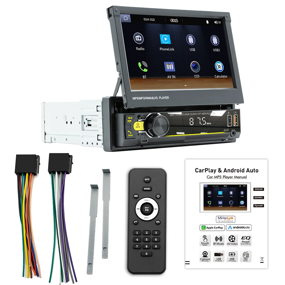 Universal 7 Inch Flip out touch screen Single Din Car GPS Auto Radio 1 Din Car Stereo Player