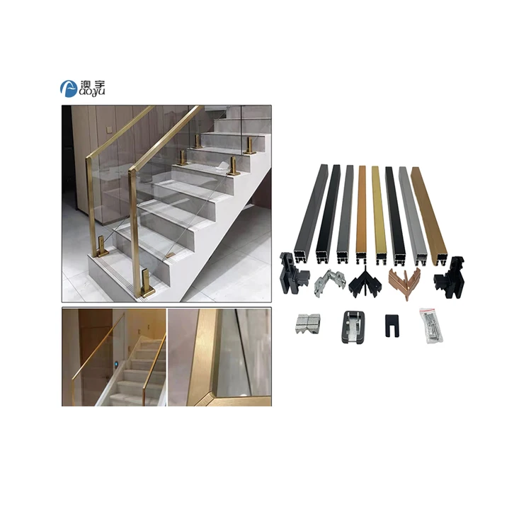 Aluminum U-channel profile tempered glass frameless railingoutdoor stair railing handrail handrails for stairs handrail deck