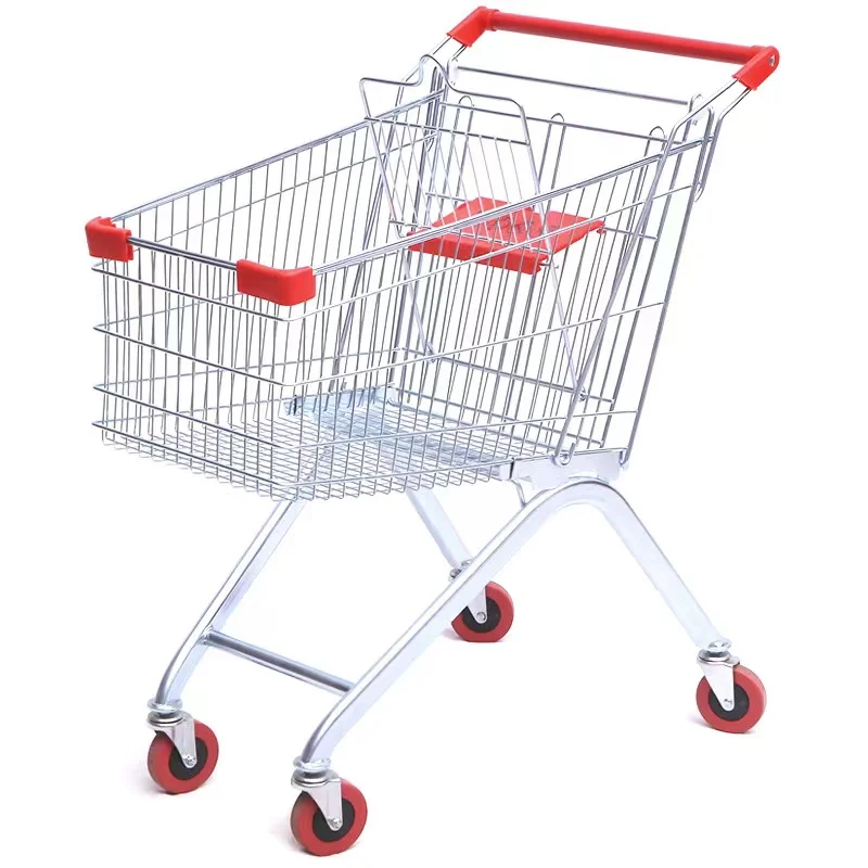 Hand Push Supermarket Metal Trolley Shopping Carts 4 Wheels  Supermarket Equipment Accessory Metal Shopping Cart