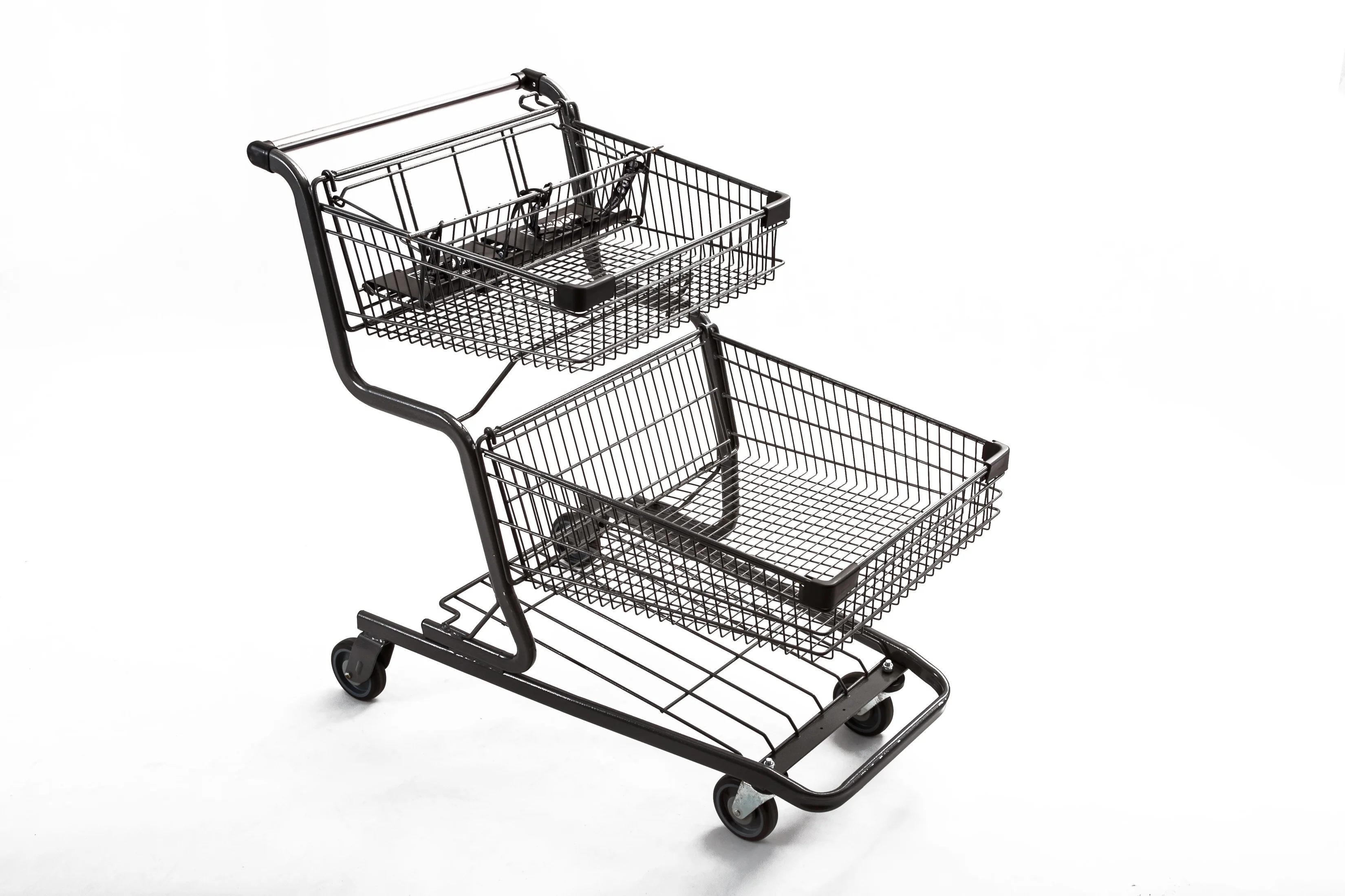 Double Layer Cart Metal Supermarket Store Unfolding Shopping cart trolley
