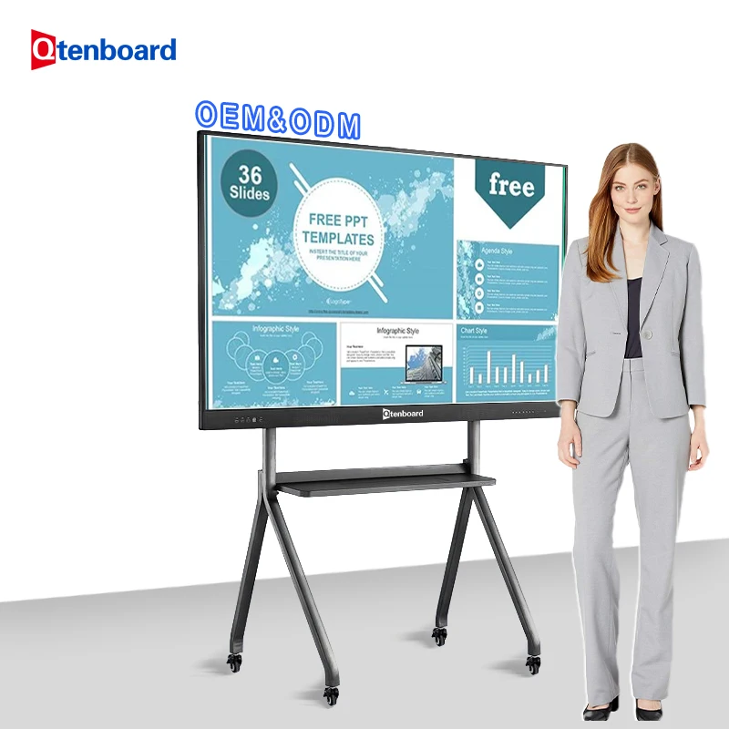 Qtenboard лучшая продажа 86-дюймовый напольный ЖК-экран с сенсорным экраном 2k Android Windows Интерактивная плоская панель для детей образования