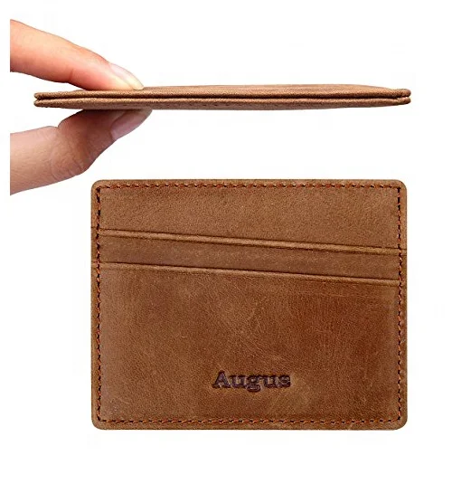 Оптовая продажа, тонкий держатель для карт, коричневый кожаный мужской минималистичный бумажник с блокировкой RFID