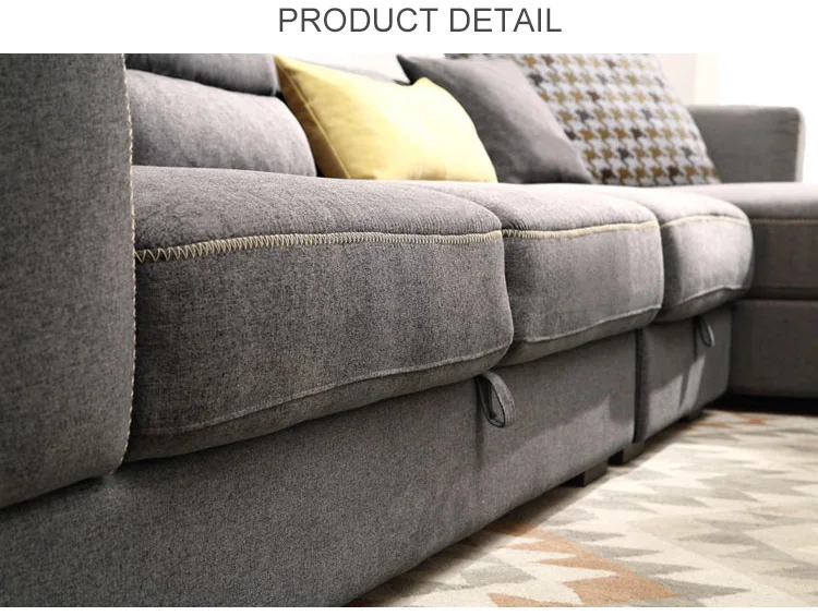 Modern European New L Grey Blue Corne Sectional Sofa Set With Storage Space