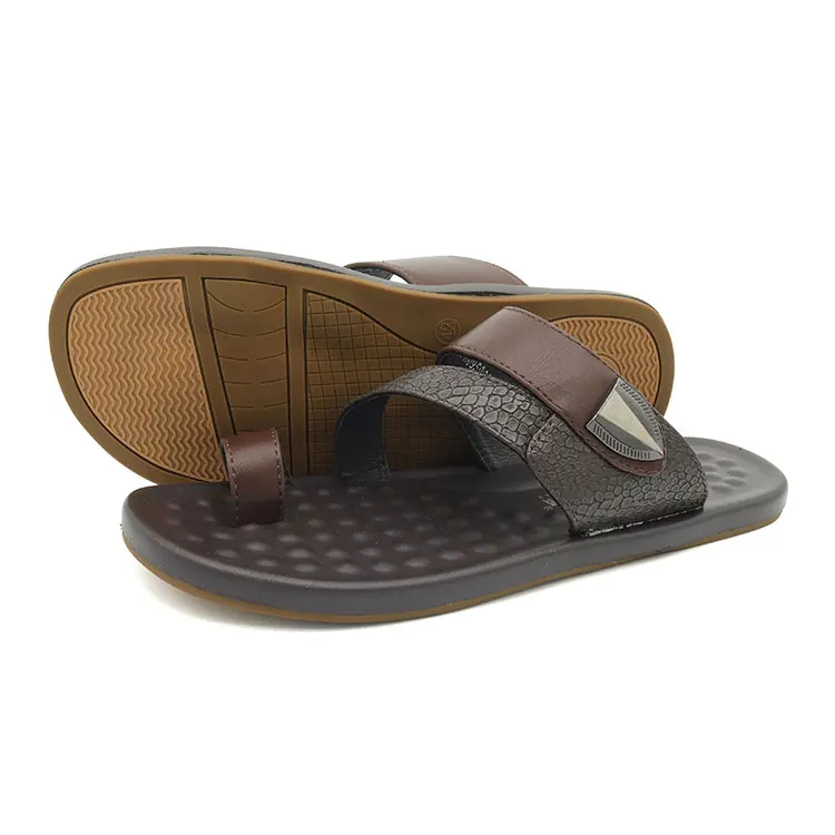 STOCK MOQ 20 pairs men Slipper fashion PU leather Flip flop