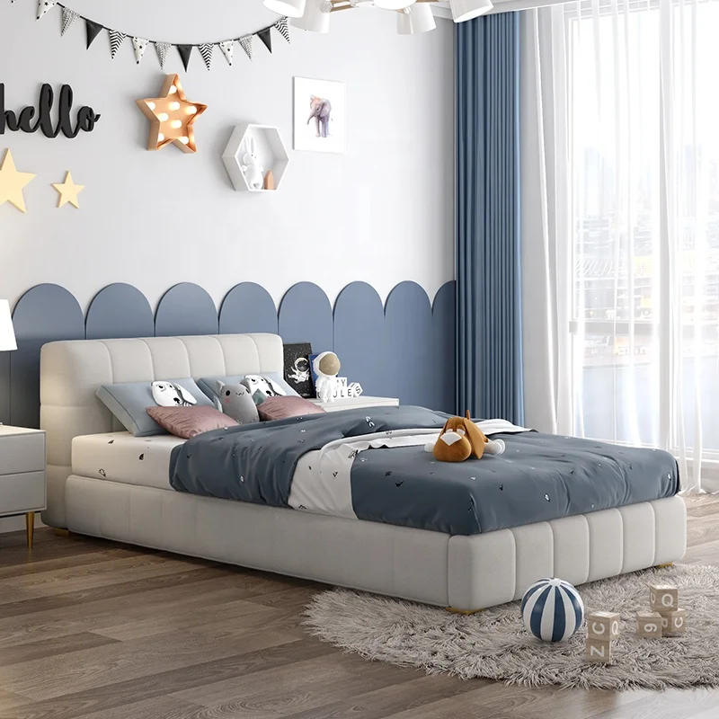 factory manufacture Hot sale cute cheap children bed natural leather twin size bed frame