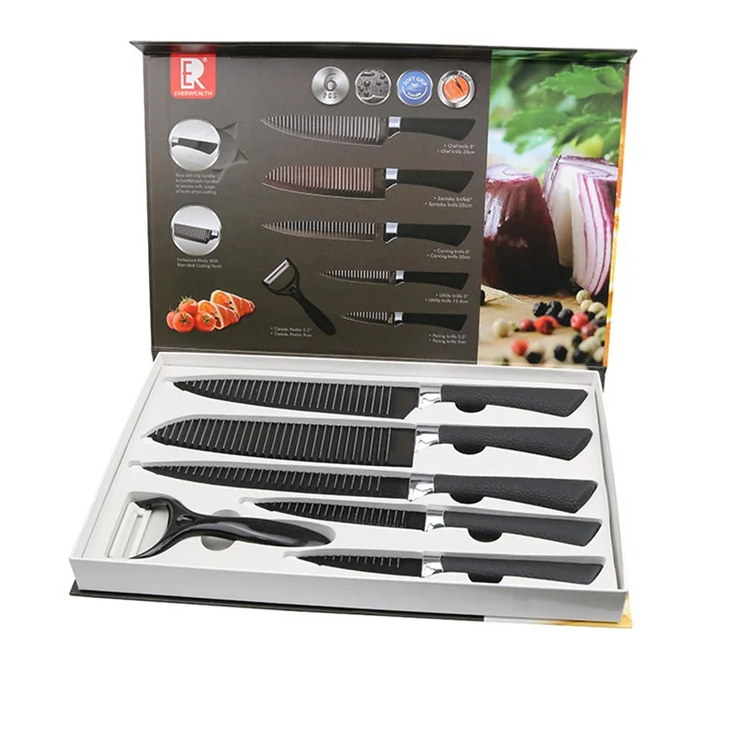6 шт., набор кухонных ножей из нержавеющей стали с держателем