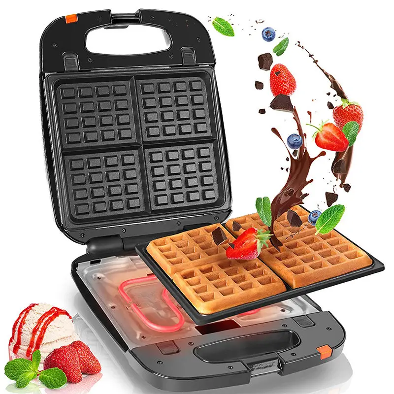 Electric Waffle Maker 1200W Square Waffle Iron 4 Slice Stainless Steel Body Belgian Waffle Maker