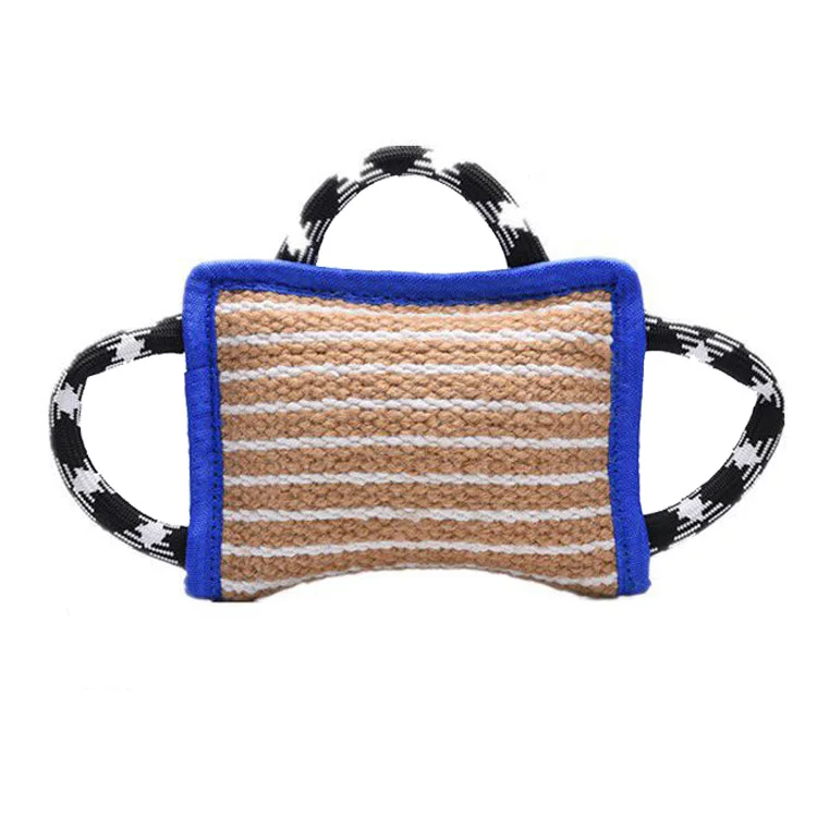 Amazon Hot Sale Supplies Jute K9 Durable Dog TrainingToy Linen Dog Bite Pillow With 3 handle