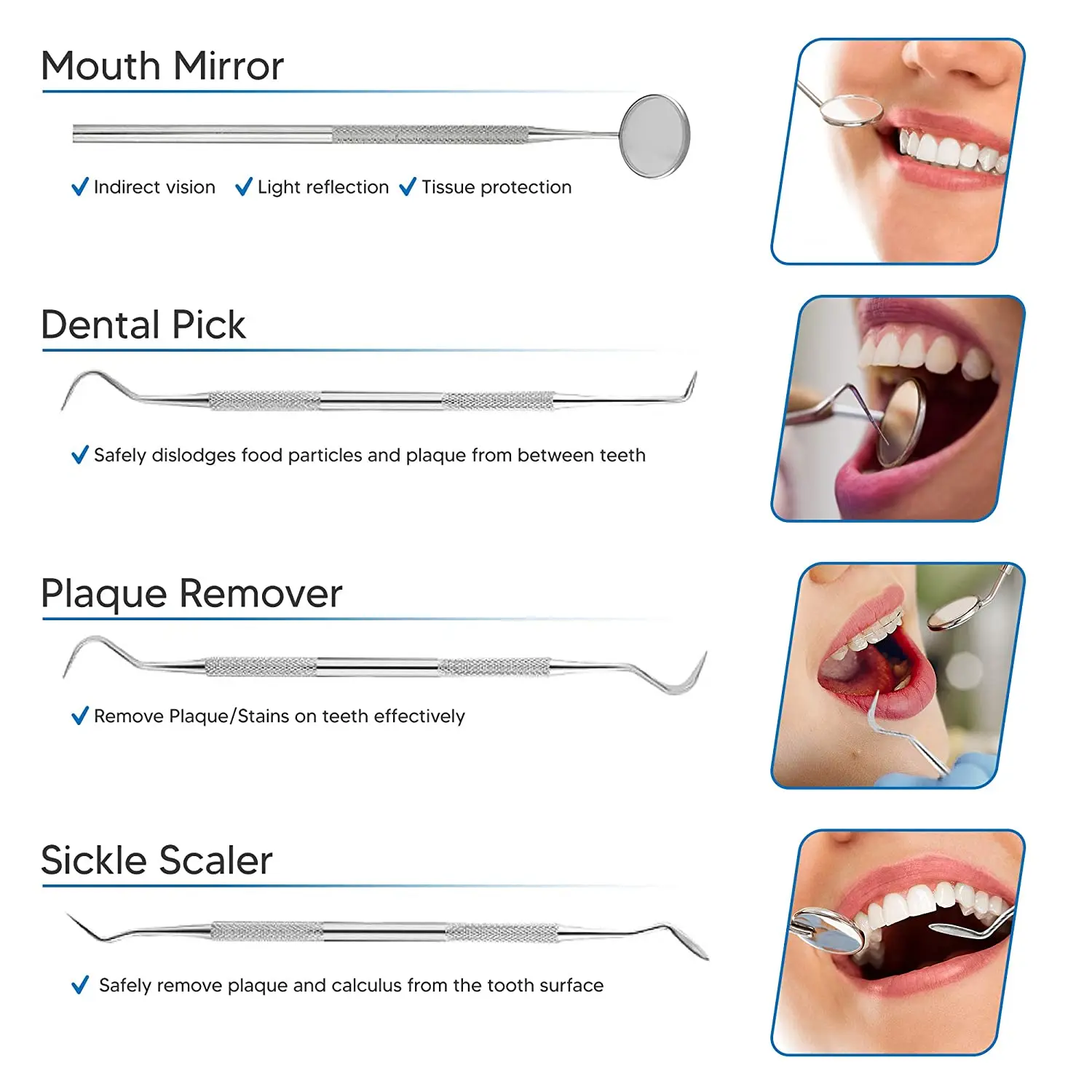 8 Pcs Stainless Steel Dental Tooth Pick Set Tongue Scraper Dentist Mirror Tartar Scraper Oral Hygiene Care Tool