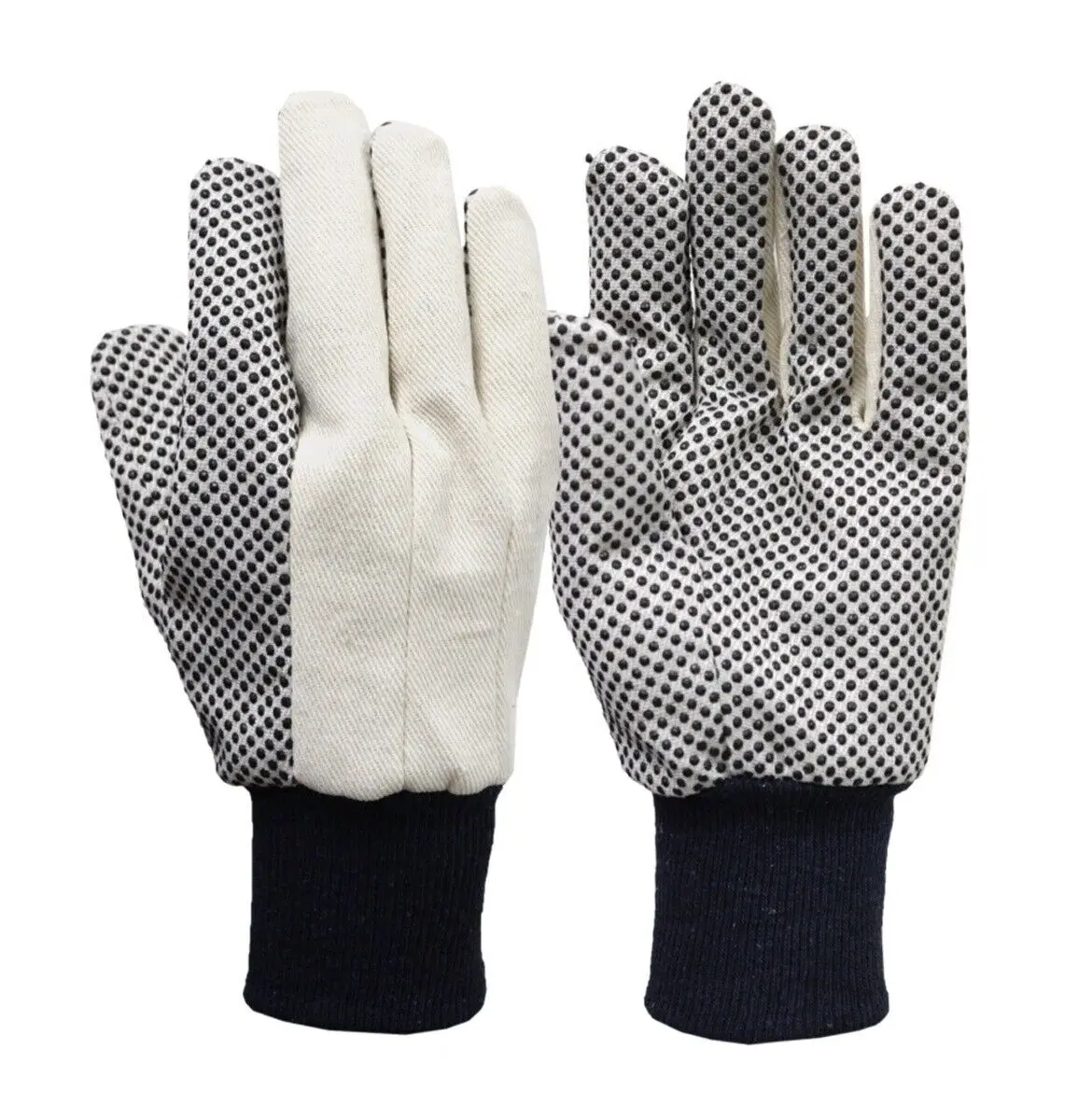 PVC Black Dot Canvas Cotton Glove With Cotton Drill Dots Black Knit Wrist for General Protective Hand Work Customized Gloves