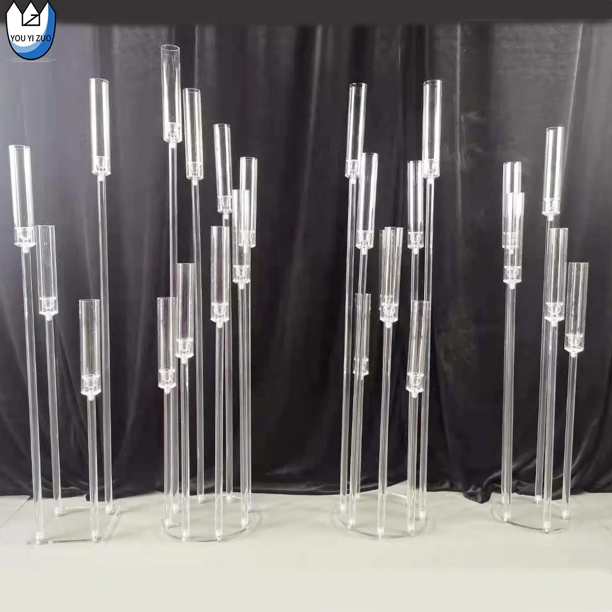 YYZ Crystal Gold Candle Stand Display Electronic Candelabra Centerpieces Stand Candle Cylinder Candle Holders For Restaurant