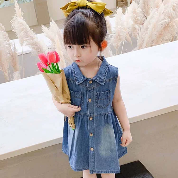 Child Denim Dress Summer Vest Dress Children Shirt 2-7 Years Old kids summer clothes 2024 mini girls skirt jean dress design