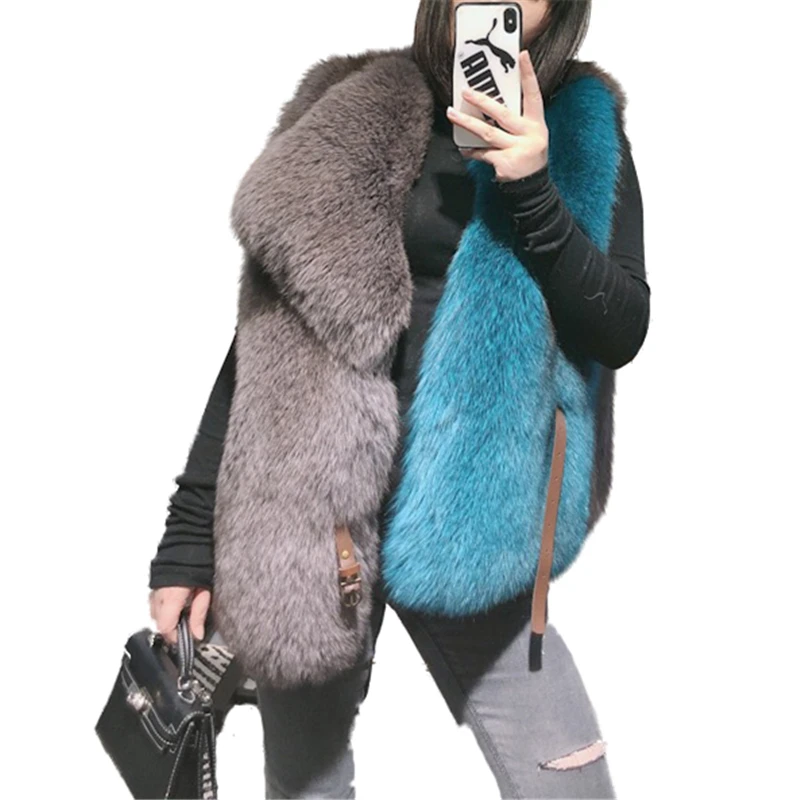 Luxury Multi Color Whole Fox Fur Handmade Genuine Fox Fur Gilet Vest High Street Women High End Fox Fur Vest