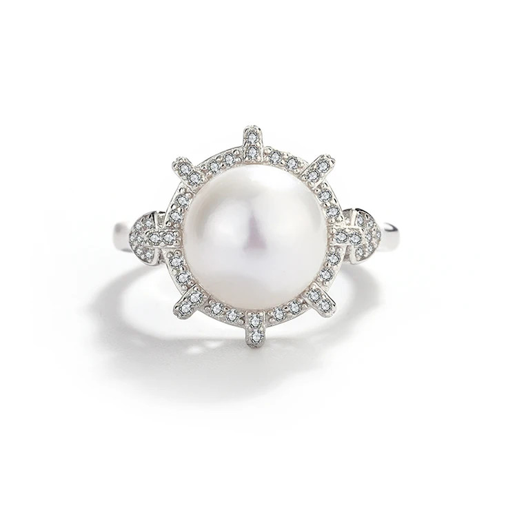 10.5-11mm 925 Jewellery Silver Zircon Rings for Women Retro Freshwater Pearl Ring Sterling Silver Fresh Water Pearl CLASSIC