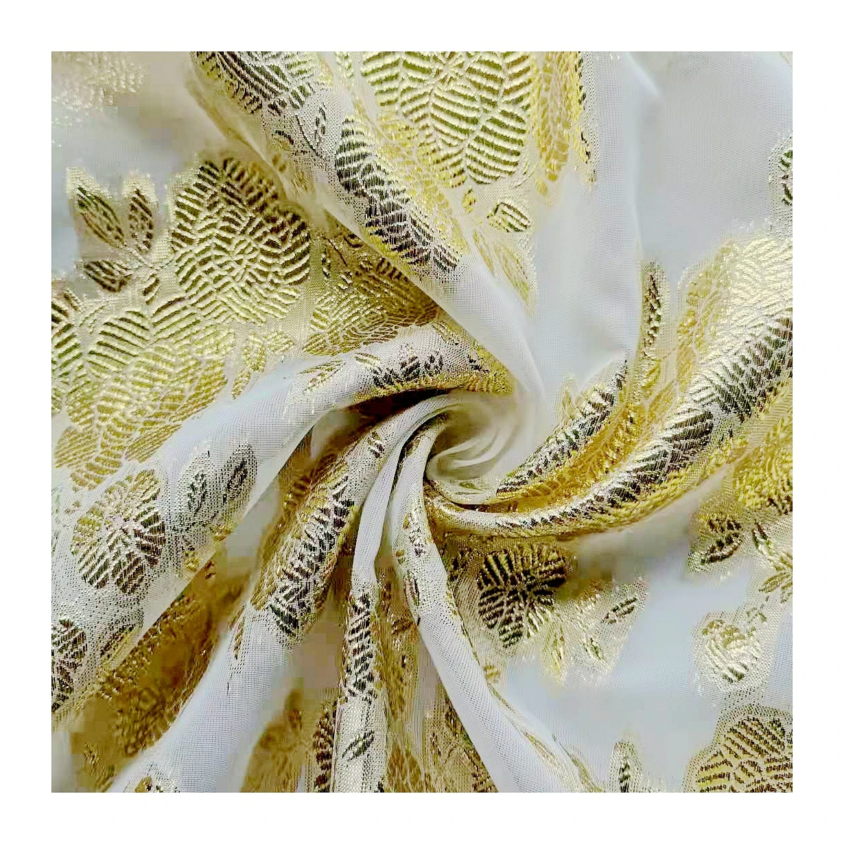 Wholesale High Quality Gold Metallic Lurex Floral Jacquard Fabric Polyester Chiffon Manufacturer Voile Fabric For Dress Blouse