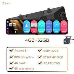 12 inch 4G WIFI Dashcam GPS Navigator 4+32GB Android 8.1 driving recorder 1080p Mobile APP remote monitoring dvr rearview mirror