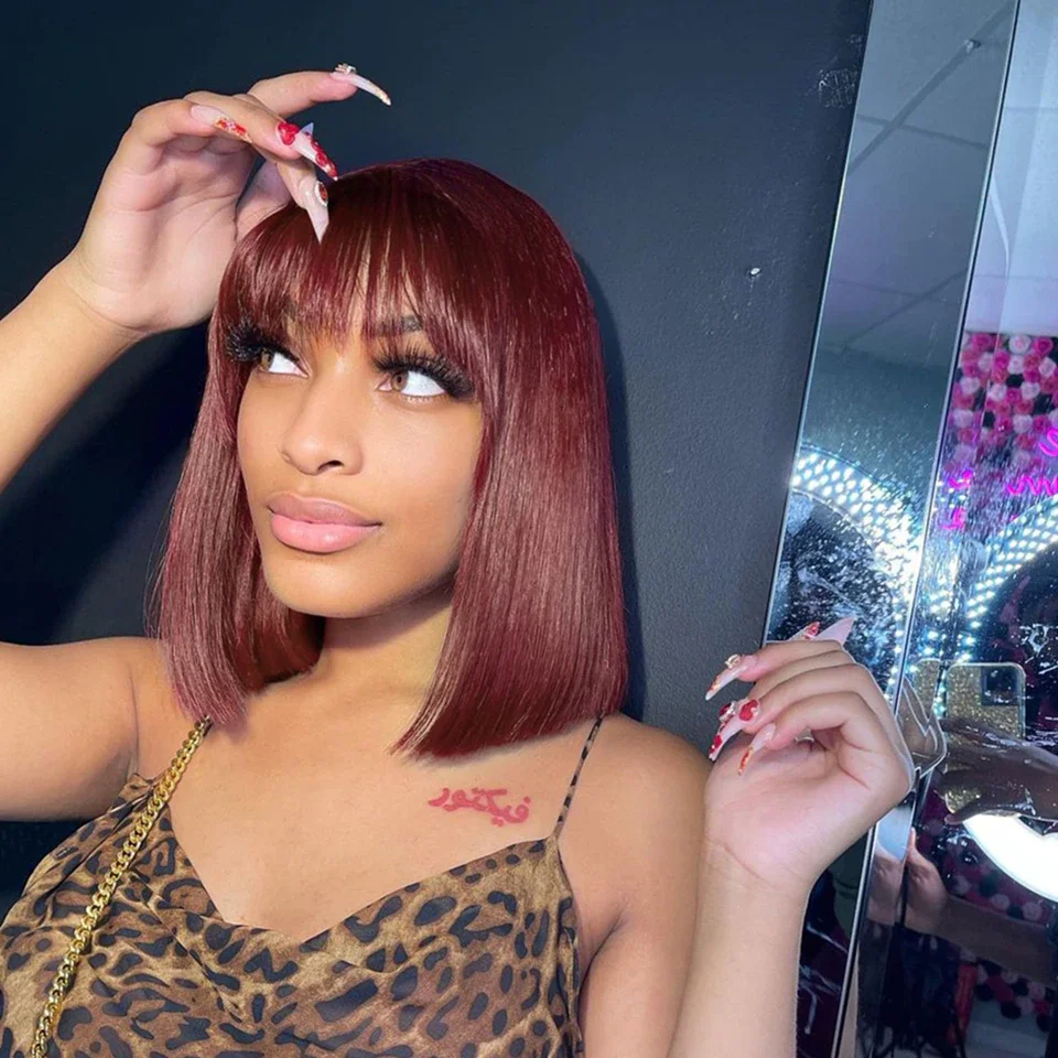 Hot selling 180% density transparent lace front 99j burgundy color short bob wig 100% human hair wigs for black women