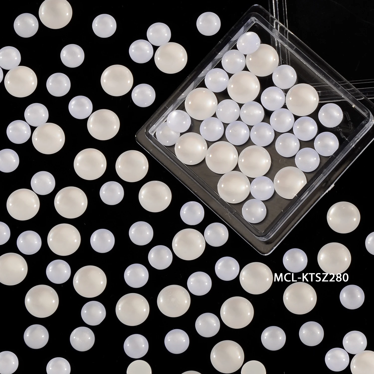 Mixed DIY Set Pearl Alike White Nail Art with Bow Tie & Flower & Cat Eye Transparent Moon Rhinestone Kawaii Resin Nail Charms