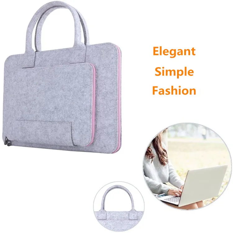  15.6 Inch Felt Laptop Sleeve Bag with Handle Notebook Computer Case Pouch Accessories Holder Opp + Carton