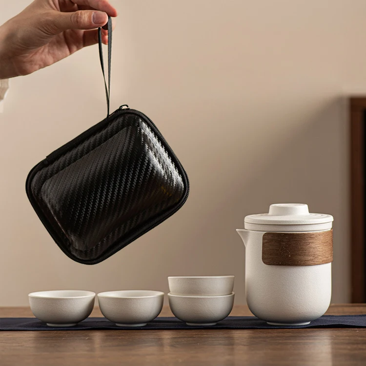 Creative Portable Ceramic Tea Pot Cup & Teapot Set Stylish Travel Bag with Fashionable Teaware