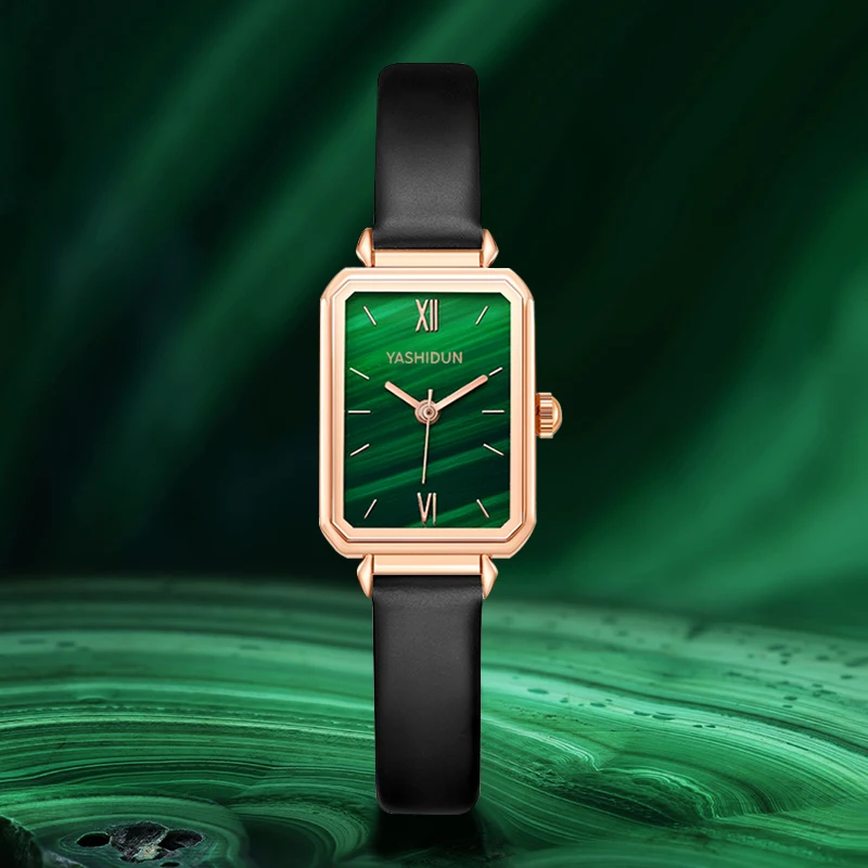 HOT Little Green Table square Plate Ladies Watch Waterproof Quartz Restoring Ancient Ways with Malachite Female Skin