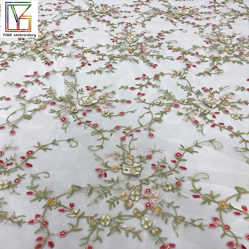 Wholesale textile mesh tulle fabric OEM embroidery wedding dress gold thread lace nigeria 3D embroidery bridal lace fabric
