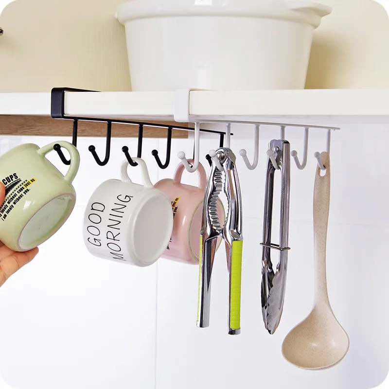 6 Hook Coffee Cup Mug Holder Black White Hooks Shelf Multifunction Kitchen Cabinet Sundries Organizer Storage Hanger w-01430