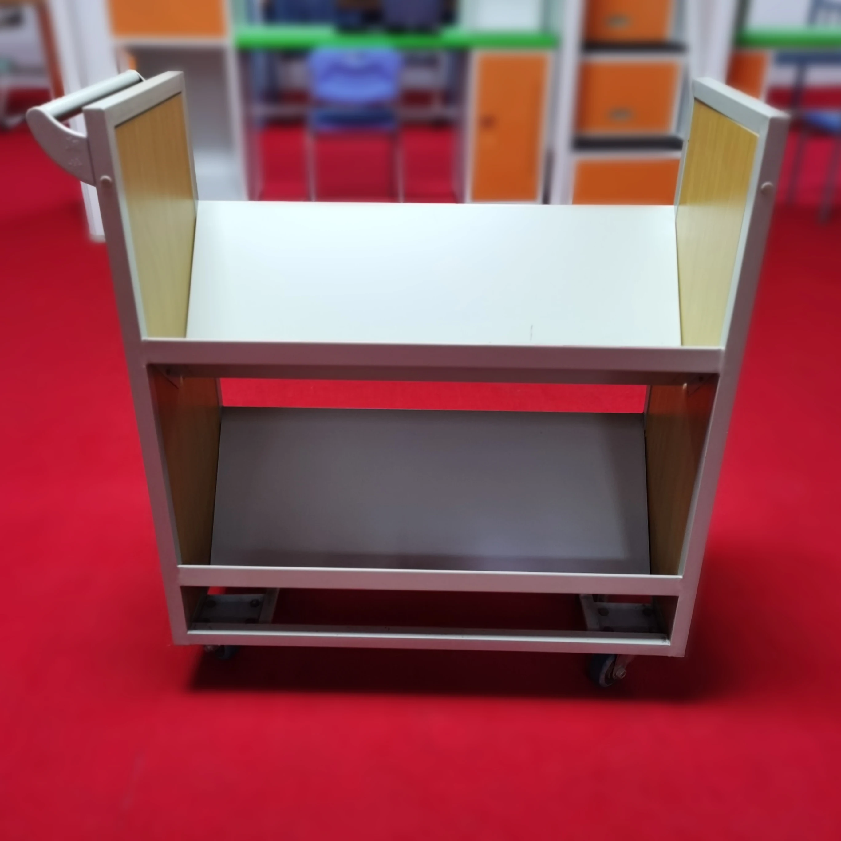 
Light Handy Metal And Wood Useful Steel School Library Furniture Book Trolly 
