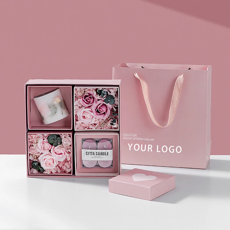 Immortal flower dried flower scented candle Luxury gift box set for Wedding decoration tabletop ornaments with hand ceremony