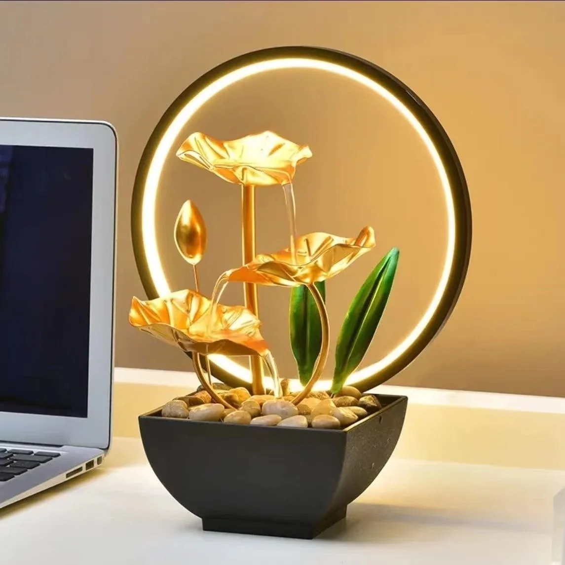 Metal Decorative Water Feature Indoor mini Tabletop Water Fountain  Metal Flower Home Indoor DIY Fountain