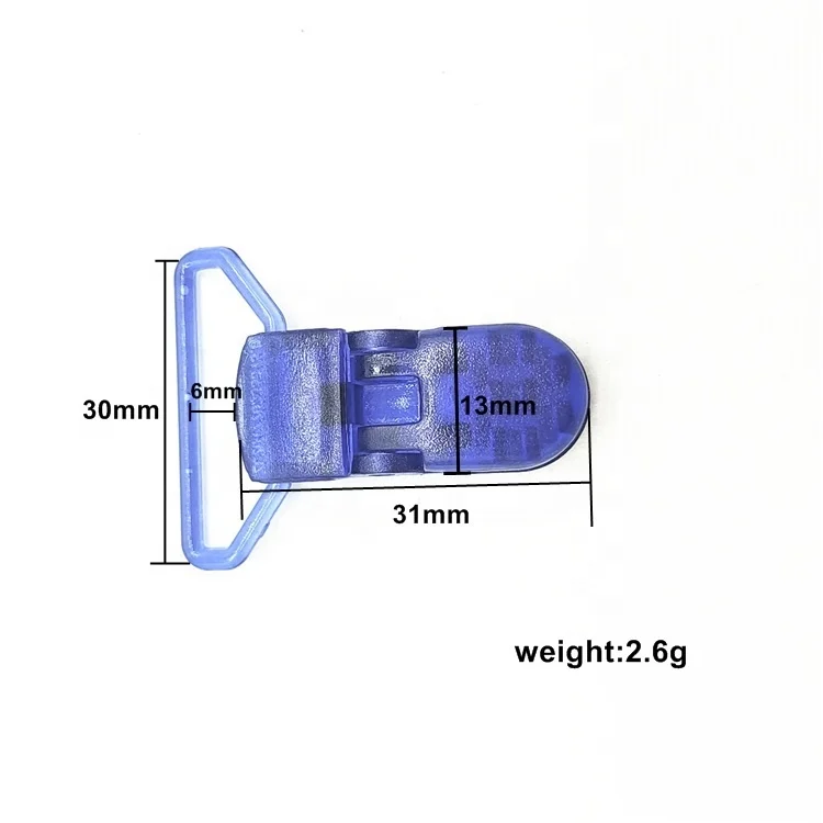 BPA free Lead free factory wholesale pacifier clips 1 inch 25mm plastics clear suspender clips for garment accessories