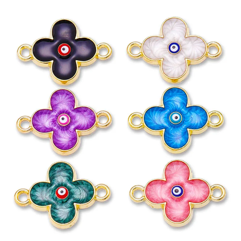 2023 New Jewelry Supplies Metal Alloy Enamel  Eye Four Clover Lucky Charm Pendant for Jewelry Necklace Bracelet Making