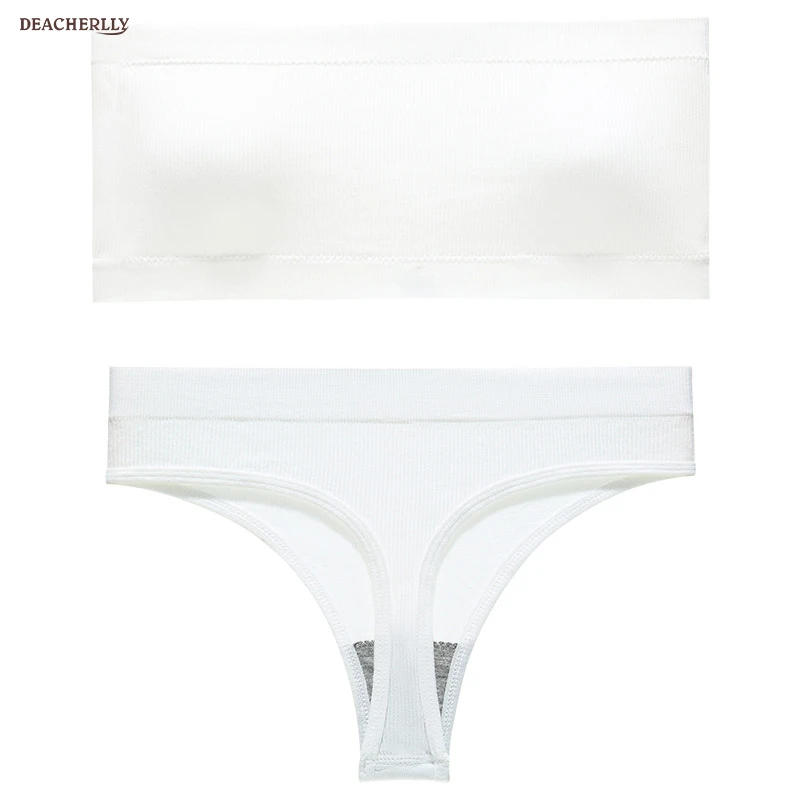 Women Classic Seamless Padded Bandeau and Brief Set Two Pieces Lingerie Bra Thong Sets