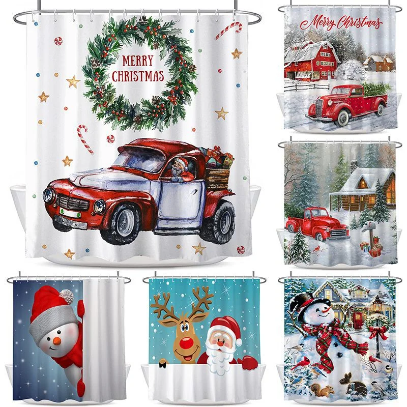 Wholesale Special Price Custom 3d Printed Christmas Fabric Shower Curtain Bathroom Elegant Shower Curtain Polyester And Mat Set