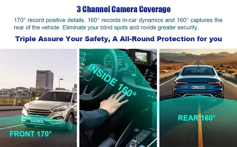 3 Channel Dash Camera A800s HD 4K Full UHD Option 1-Year Warranty Mini Single Lens with Dual Angle 1080p Resolution Toyota Cars