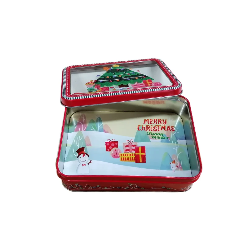 Рождественские жестяные банки с прозрачной крышкой для печенья жестяных конфет подарочная упаковка оптом