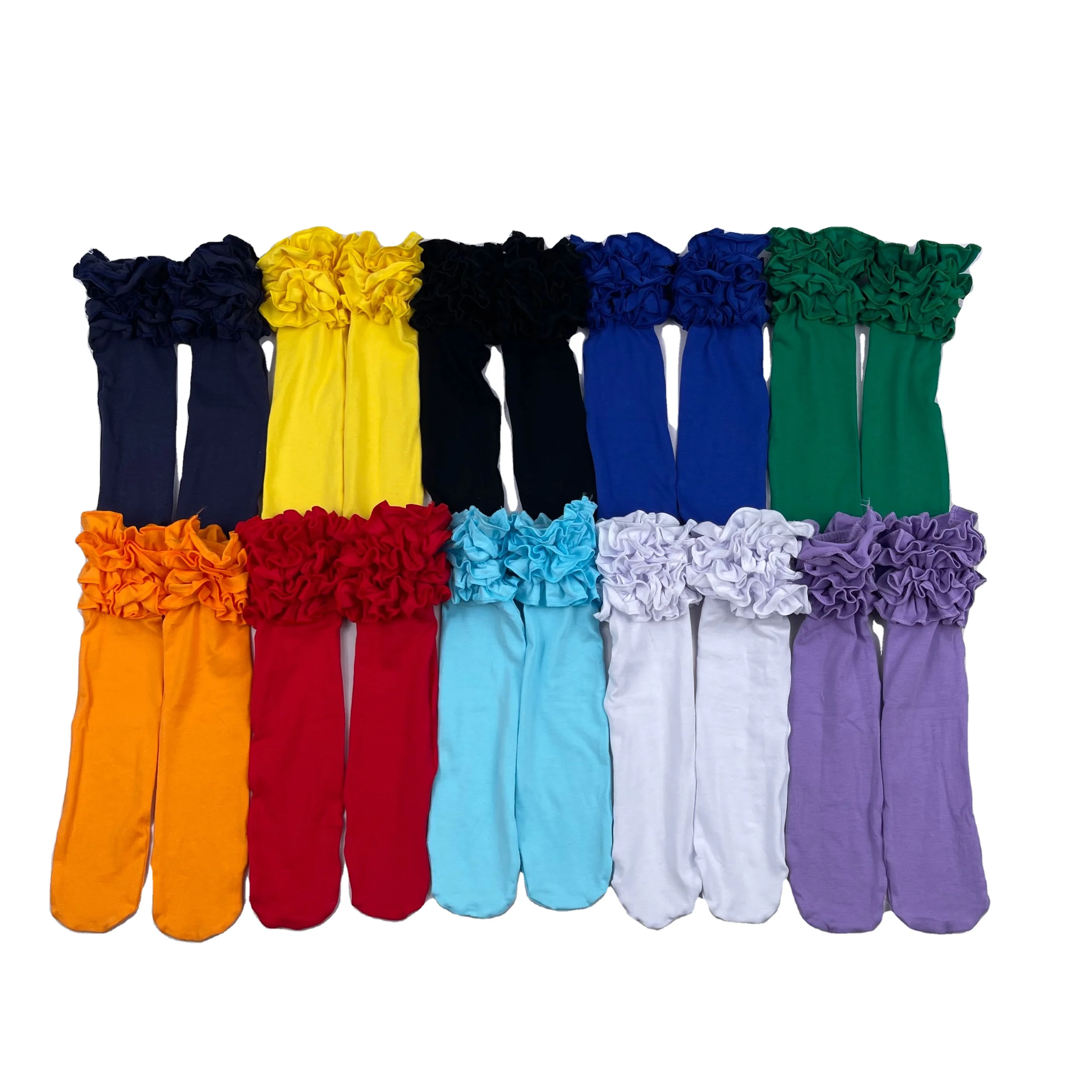 QINGLI leggings solid color ruffle custom color kids wholesale winter baby long socks pure cotton toddler icing knitted pants