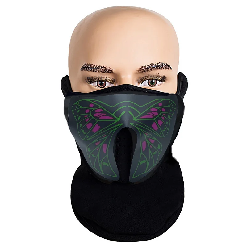 2024 Hot Selling PVC Mask with LED Butterfly Panel Lighting EL Sound Activated for Halloween Rave Party