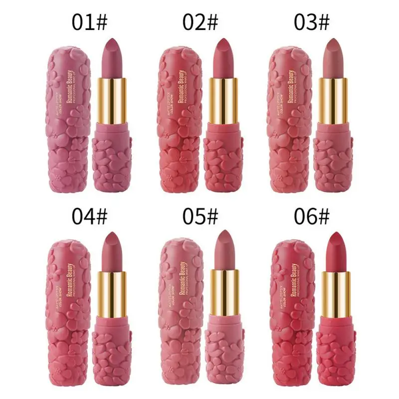 Hot 6 Color Petal-style Lipstick Matte Lipstick Lips Makeup Cosmetics Romantic Beauty Waterproof Lipstick