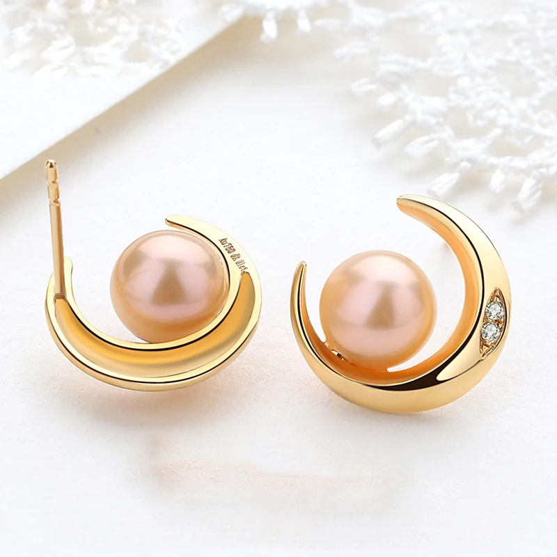 wholesale cheap vintage fine jewelry beaded drop freshwater pearl moon zircon earring 18k gold hoop waterproof for men earring