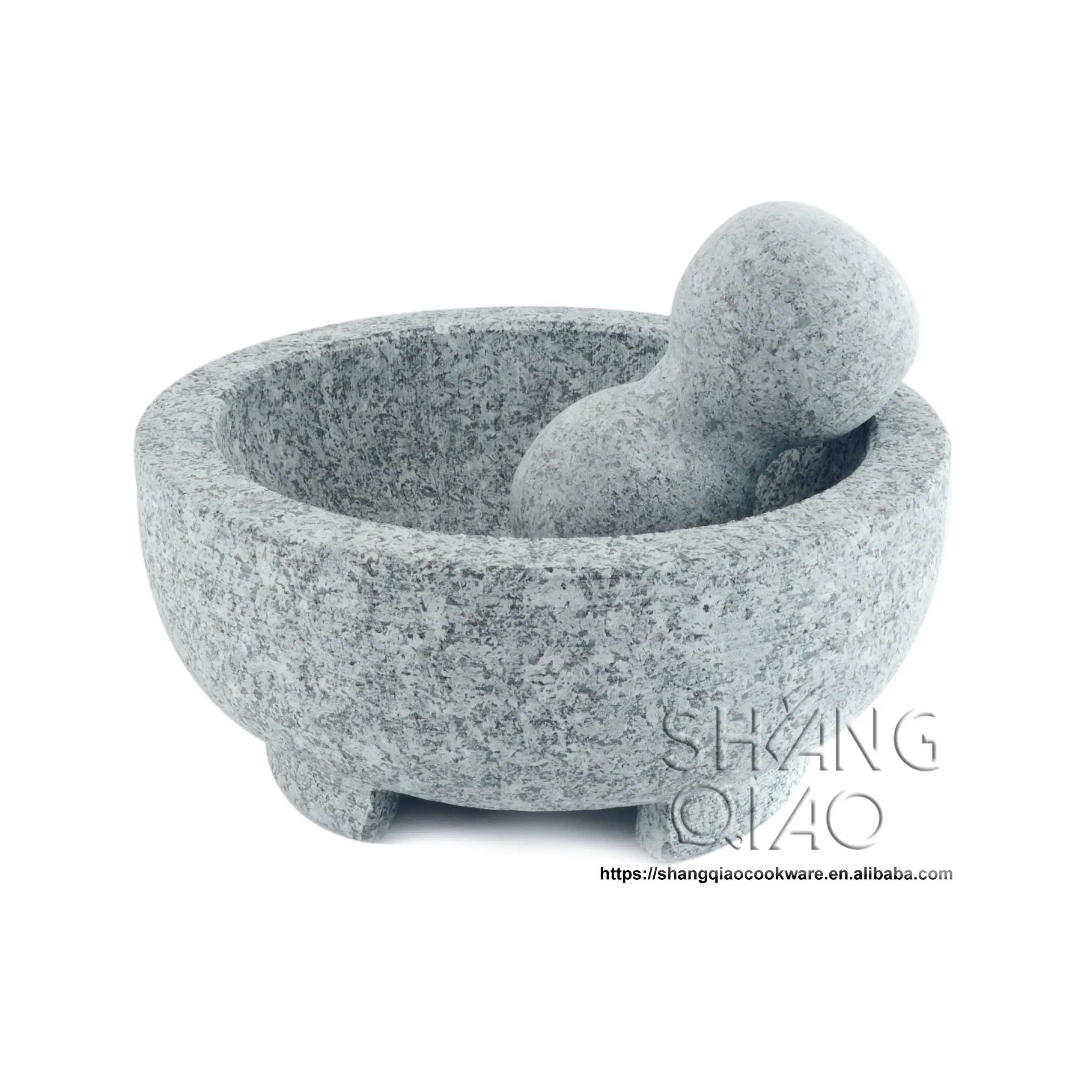 
Amazon Hot Sale Premium Grade Three Legs Granite Mortar and Pestle Mexican Molcajete and Tejolote 