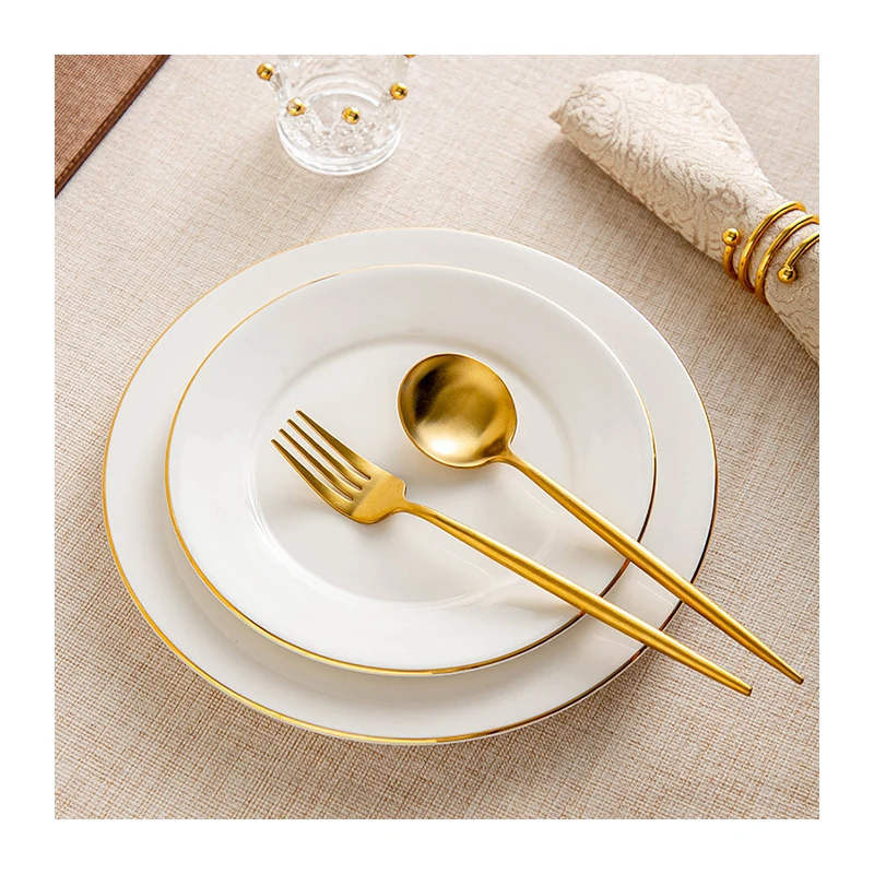 Customizable Logo Luxury Bone China Flat Plates Sets For Wedding Ceramic Dinner Plates Sets White Plates For Restaurant