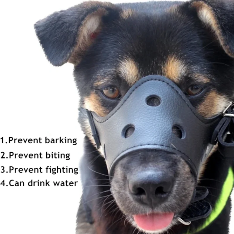 Pet Dog Muzzle Adjustable Breathable PU Leather Muzzles Stop Biting Barking Chewing For Small Medium Dogs