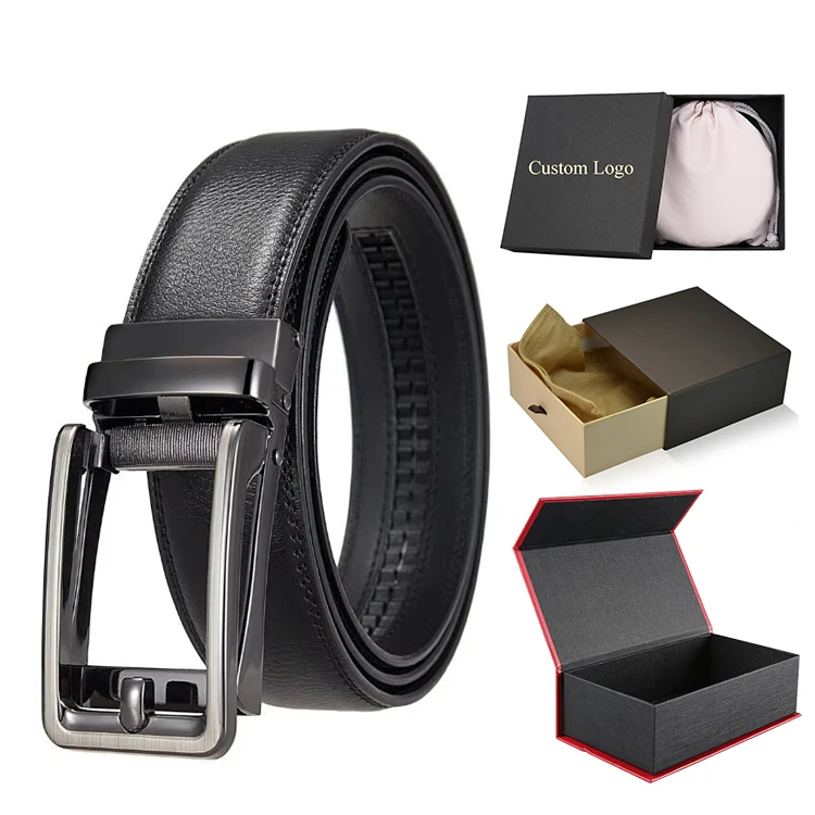 Custom Logo Designer Business Adjustable Automatic Buckle Real Cow Leather Ratchet Belt Men Black Brown Genuine Leather Belts