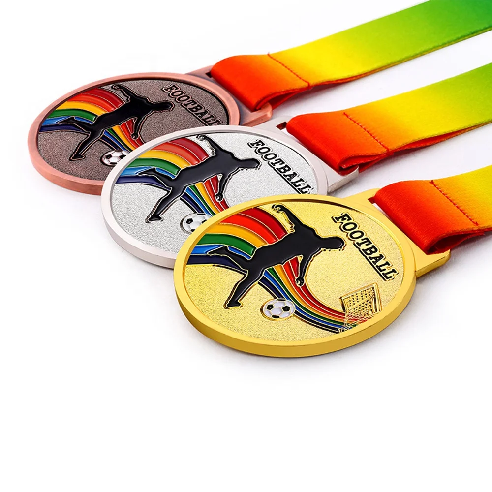 Chinese Supplier Custom 3D Metal Award Gold Silver Bronze Medals Football and Soccer Medal
