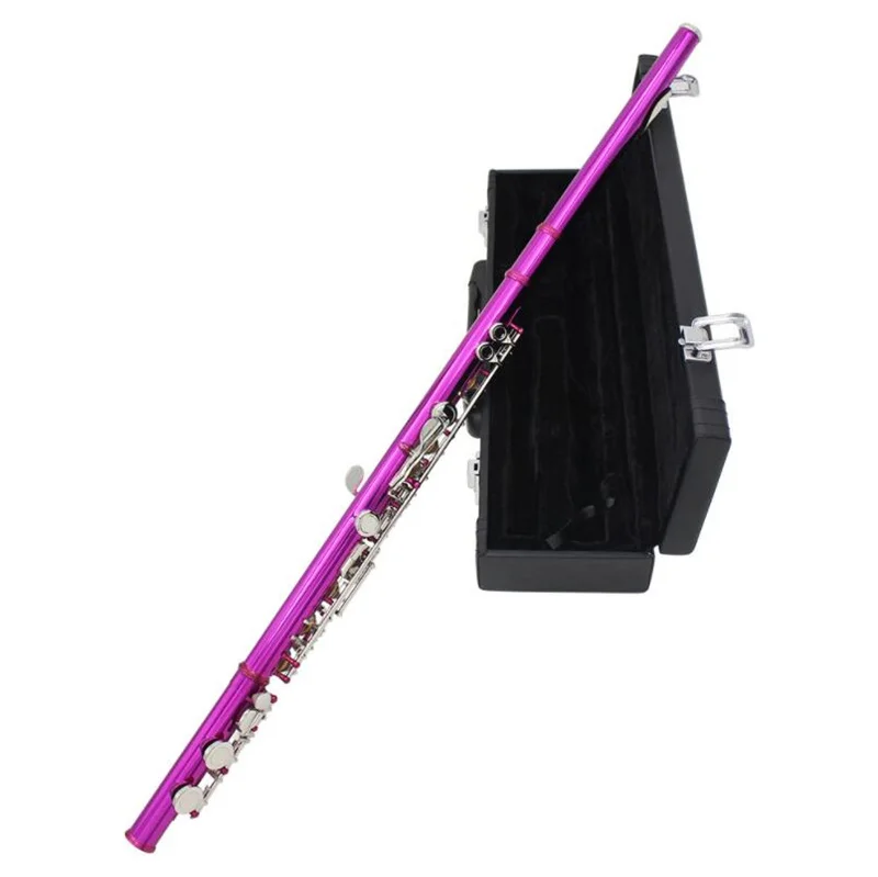 16-hole C-tone color Flute nickel-plated closed key plus E-key professional brass Flute