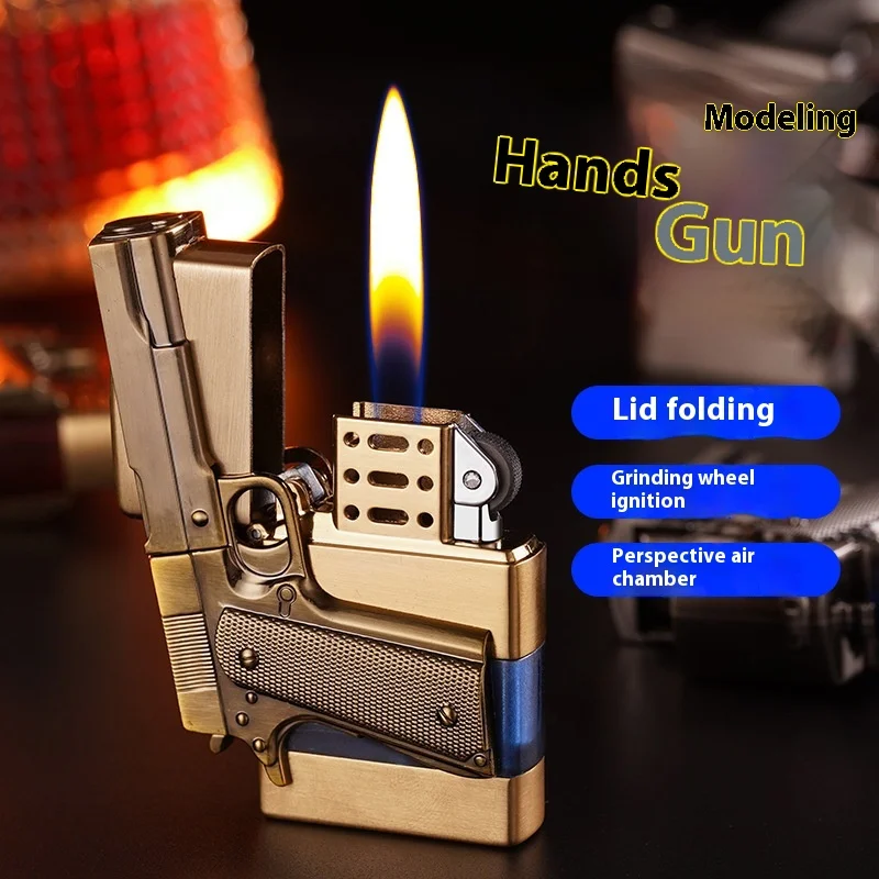 Creative Gun Head Shape Oil Lighter Gun Lighter Luxury Lighter with Transparent Gas Window Custom logo