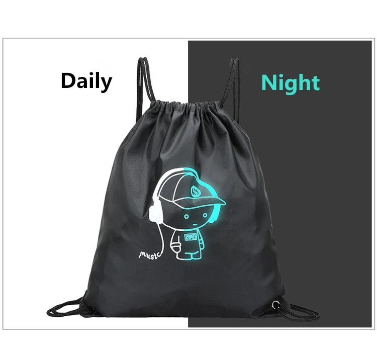 Cheap Custom Made RPET Promotional Travel Polyester Backpacks Drawstring Bag With Customized Printing Pattern Luminous ink