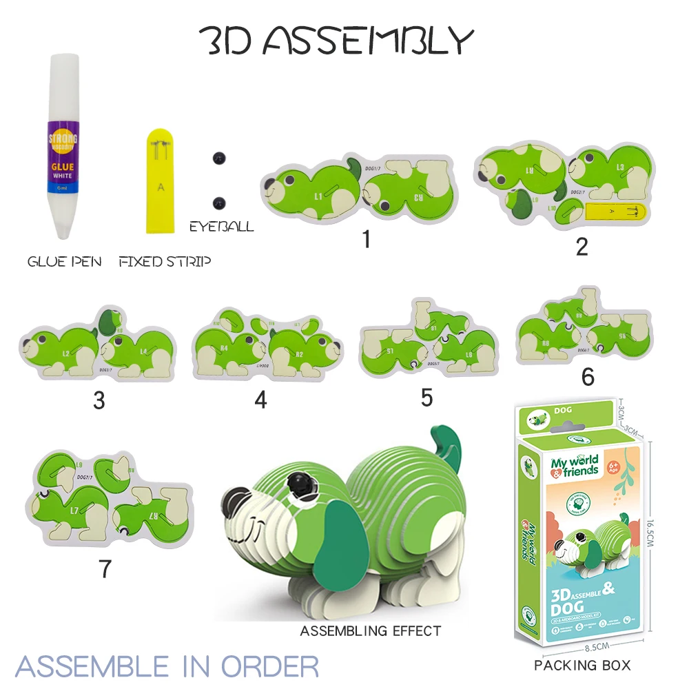 Kids educational jigsaw puzzle 12 animals cartoon 3D stereoscopic puzzle dinosaur dog shaped assembly puzzle